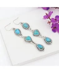 Natural Blue Turquoise Earrings - Handmade 925 Silver Boho Jewelry