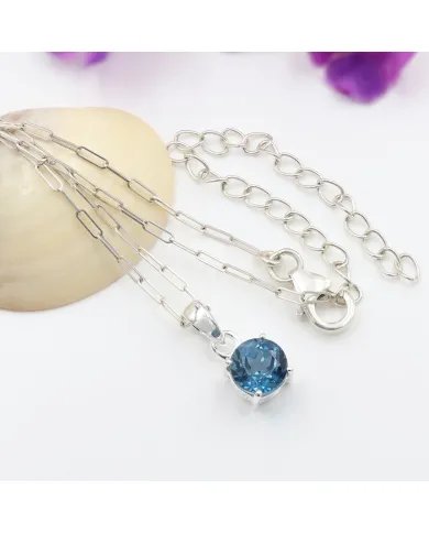 London Blue Topaz Pendant - Handmade 925 Sterling Silver Jewelry