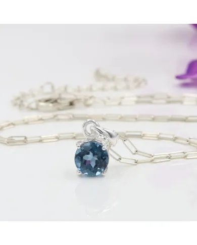 London Blue Topaz Pendant - Handmade 925 Sterling Silver Jewelry