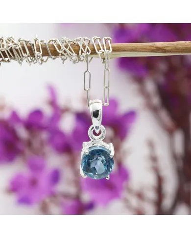 London Blue Topaz Pendant - Handmade 925 Sterling Silver Jewelry