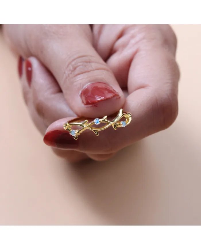 Rainbow Moonstone Ring - 925 Sterling Silver Gold Plated Modern Jewelry