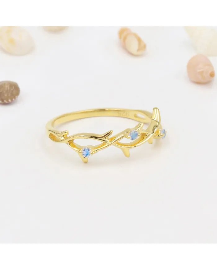Rainbow Moonstone Ring - 925 Sterling Silver Gold Plated Modern Jewelry