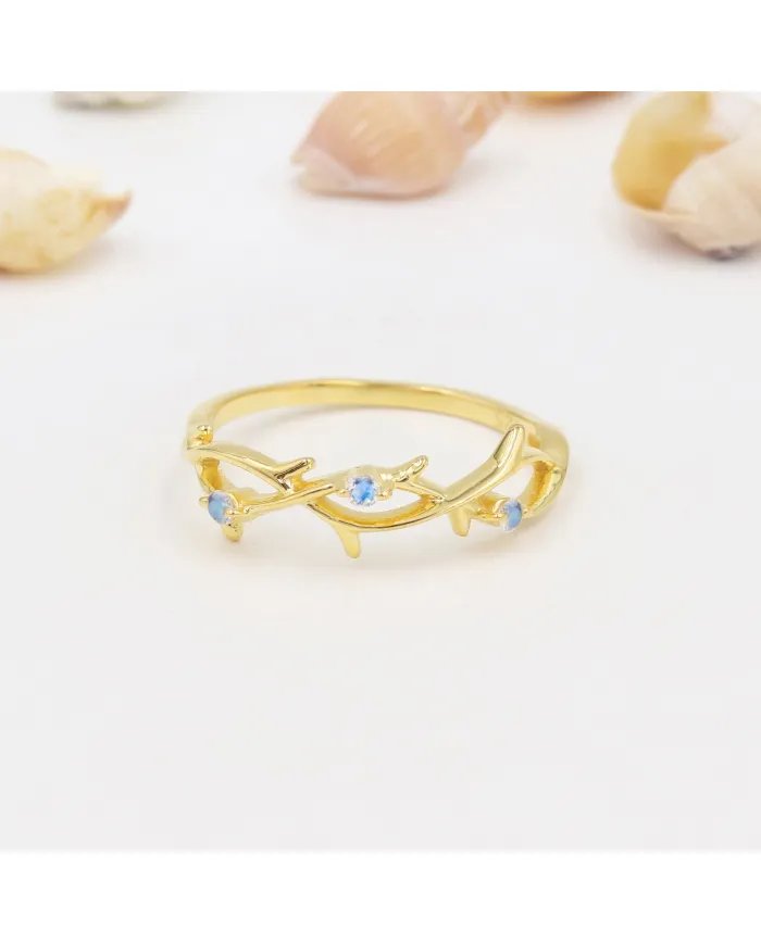 Rainbow Moonstone Ring - 925 Sterling Silver Gold Plated Modern Jewelry