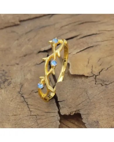 Rainbow Moonstone Ring - 925 Sterling Silver Gold Plated Modern Jewelry