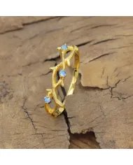 Rainbow Moonstone Ring - 925 Sterling Silver Gold Plated Modern Jewelry