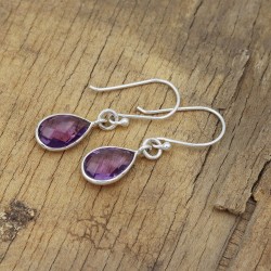 Tear Drop Earrings, Amethyst Earrings, Dangle Earrings, Silver Earrings, Statement Earrings, Ear Wire Earrings, Dainty Earrings