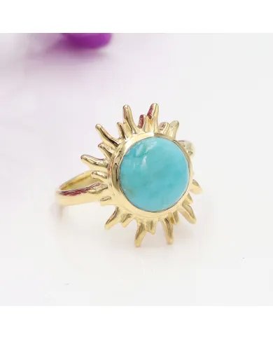 Arizona Turquoise Sunburst Ring - Gold Plated 925 Solid Silver Jewelry