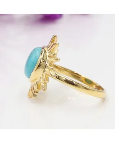 Arizona Turquoise Sunburst Ring - Gold Plated 925 Solid Silver Jewelry