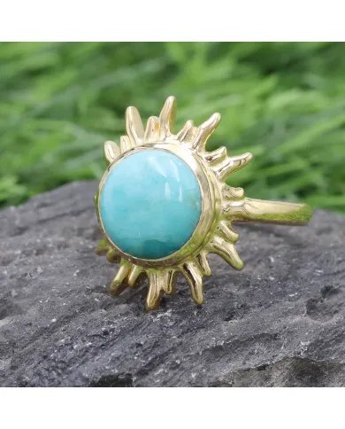 Arizona Turquoise Sunburst Ring - Gold Plated 925 Solid Silver Jewelry