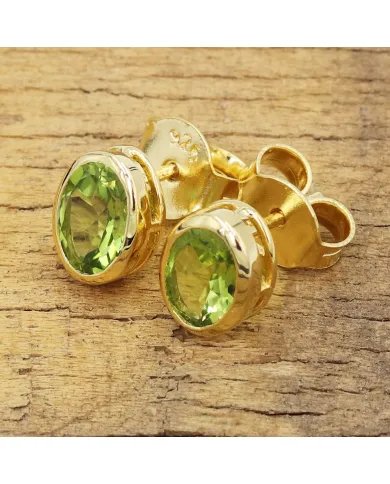 Peridot Stud Earrings - Gold Plated 925 silver Birthstone Jewelry