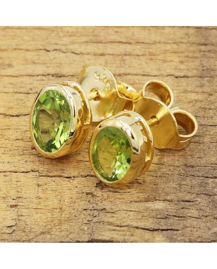 Peridot Stud Earrings - Gold Plated 925 silver Birthstone Jewelry