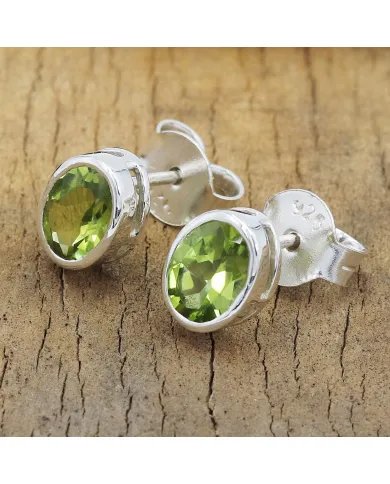 Peridot Gemstone Stud Earrings - 925 Sterling Silver Minimalist Jewelry