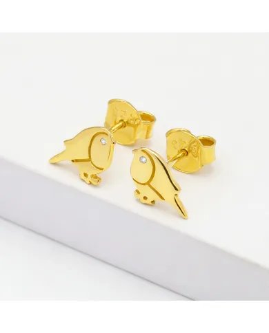 Moissanite Bird Stud Earrings - Gold Plated 925 Silver Animal Jewelry