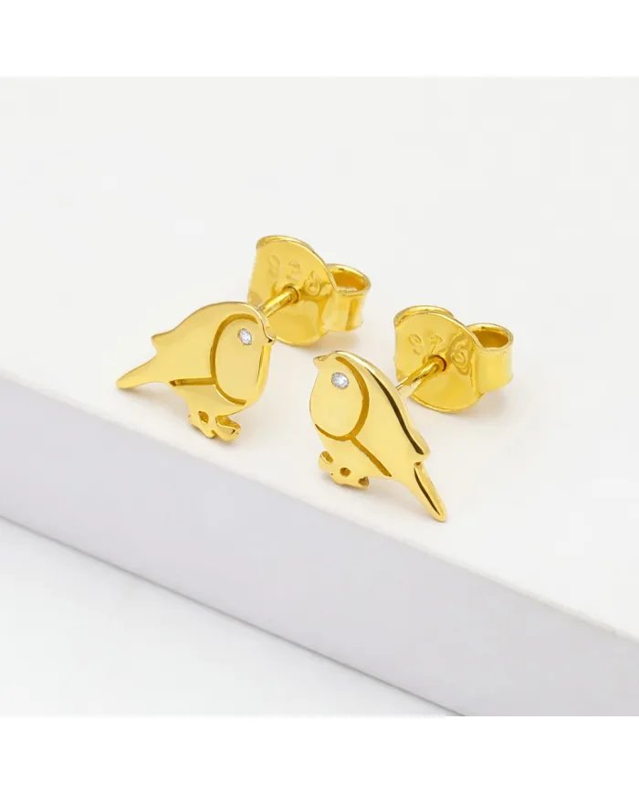 Moissanite Bird Stud Earrings - Gold Plated 925 Silver Animal Jewelry
