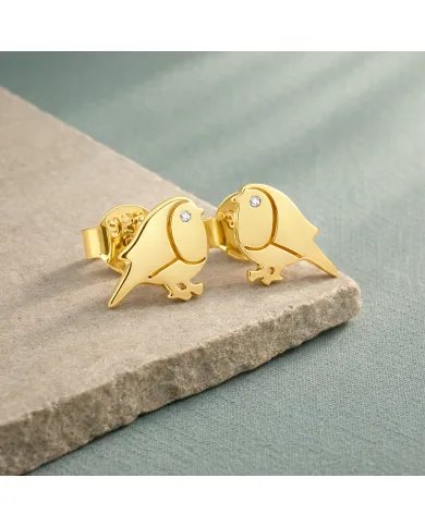 Moissanite Bird Stud Earrings - Gold Plated 925 Silver Animal Jewelry