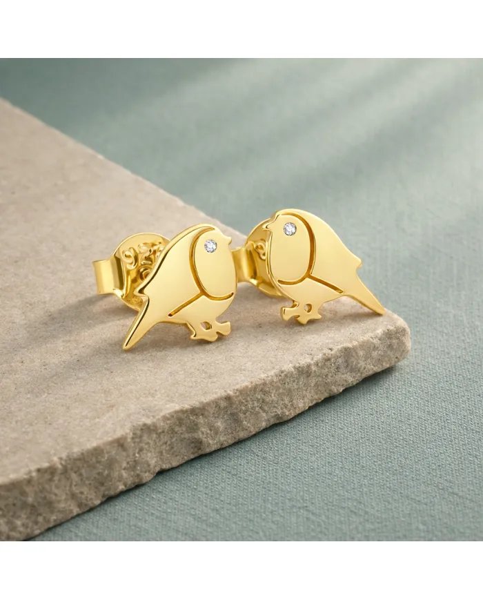Moissanite Bird Stud Earrings - Gold Plated 925 Silver Animal Jewelry