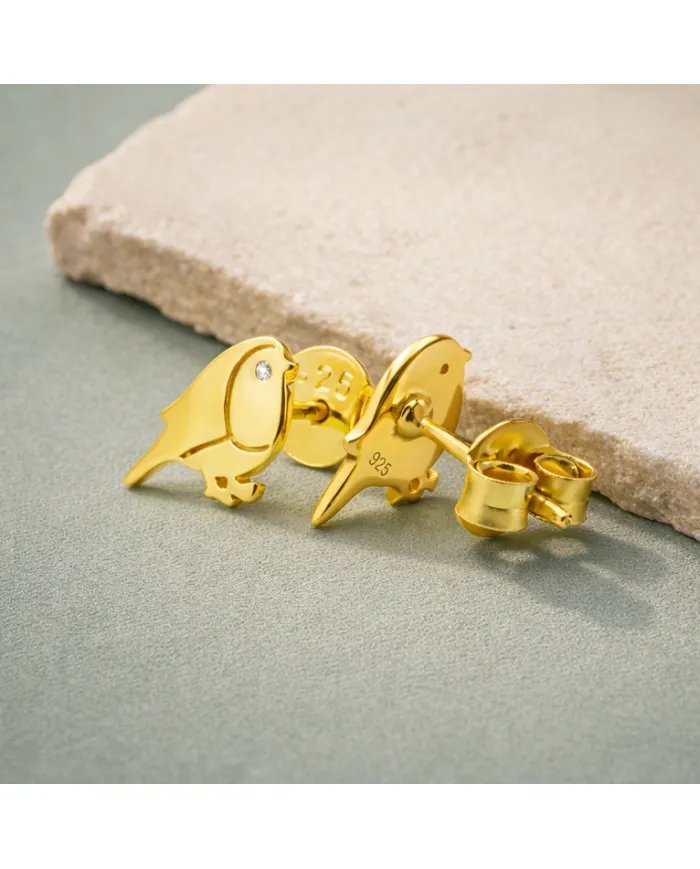 Bird Stud Earrings - Gold Plated 925 Silver Swarovski Crystals Jewelry