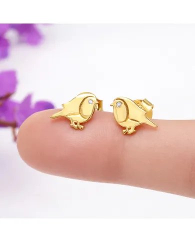 Moissanite Bird Stud Earrings - Gold Plated 925 Silver Animal Jewelry