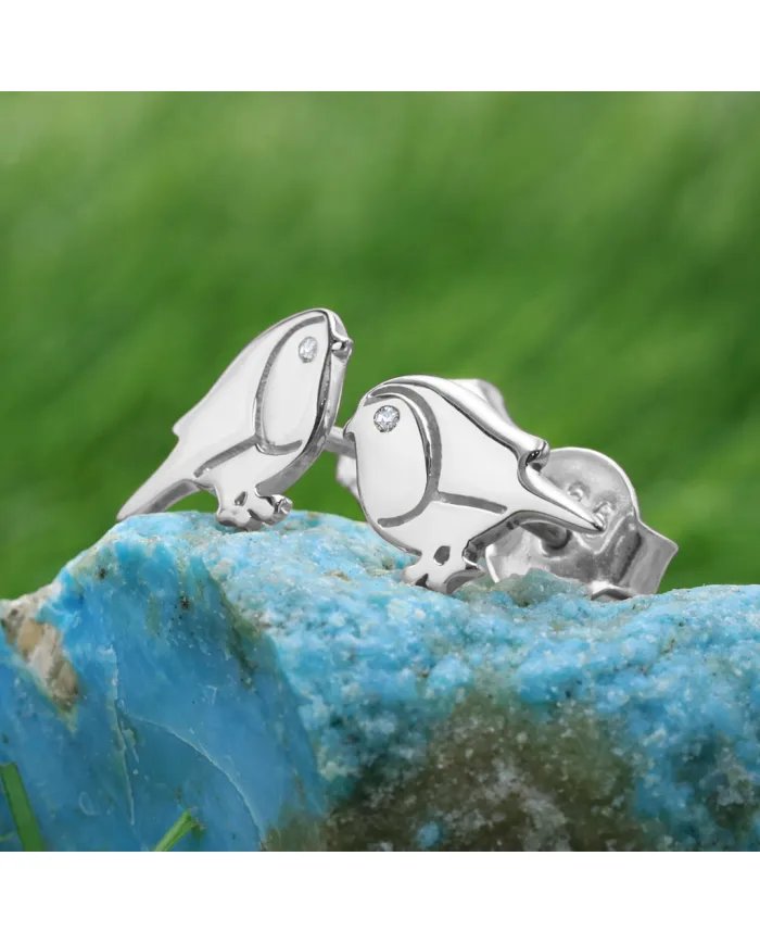 Bird Stud Earrings - 925 Sterling Silver Swarovski Crystals Jewelry
