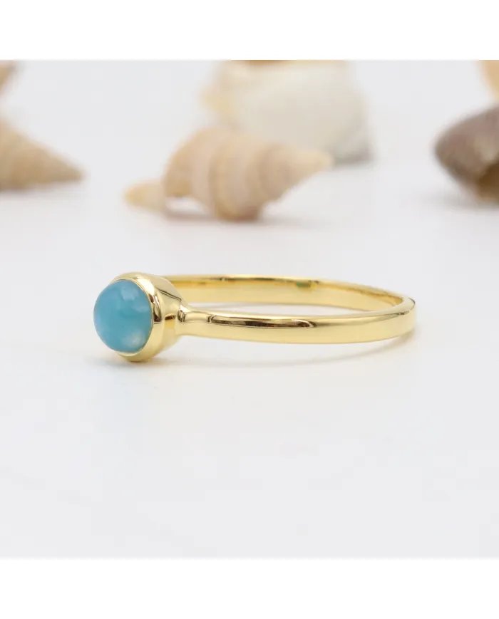 Ocean Beauty Larimar Ring - 925 Silver Gold Plated Minimalist Jewelry