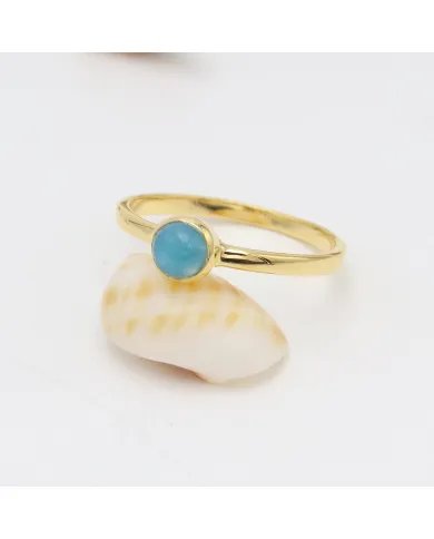 Ocean Beauty Larimar Ring - 925 Silver Gold Plated Minimalist Jewelry