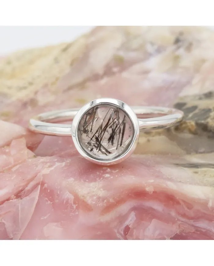 Tourmalinated Quartz Ring - 925 Sterling Silver Handmade Jewelry