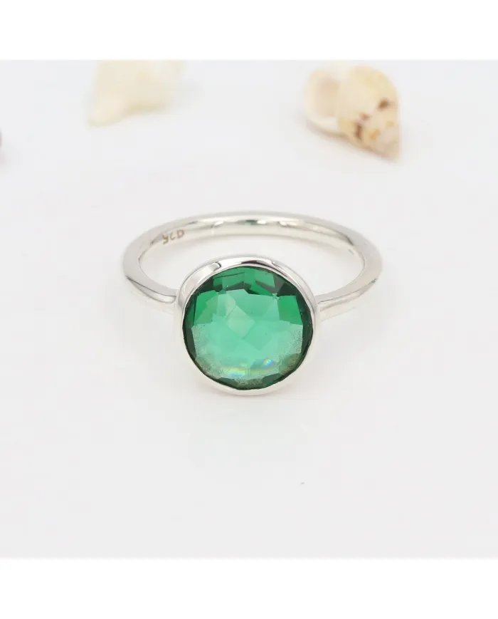 Green Glass Gemstone Ring - 925 Sterling Silver Handmade Jewelry