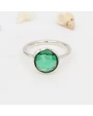 Green Glass Gemstone Ring - 925 Sterling Silver Handmade Jewelry