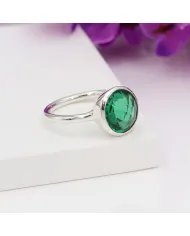 Green Glass Gemstone Ring - 925 Sterling Silver Handmade Jewelry
