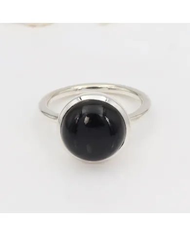 Natural Black Onyx Ring - 925 Sterling Silver Handmade Cabochon Jewelry