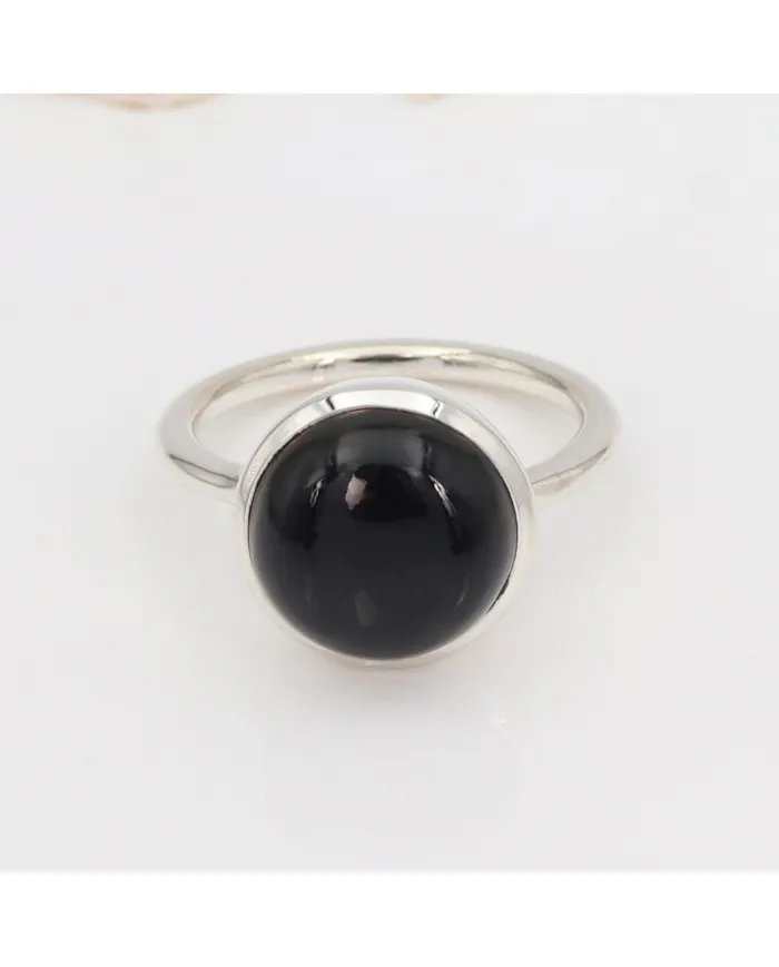 Natural Black Onyx Ring - 925 Sterling Silver Handmade Cabochon Jewelry