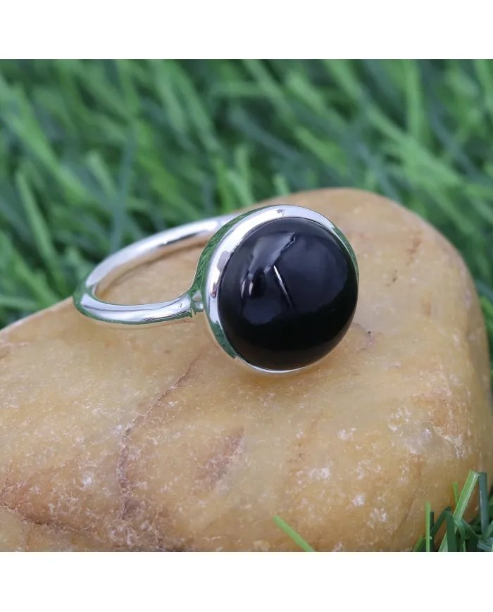 Natural Black Onyx Ring - 925 Sterling Silver Handmade Cabochon Jewelry