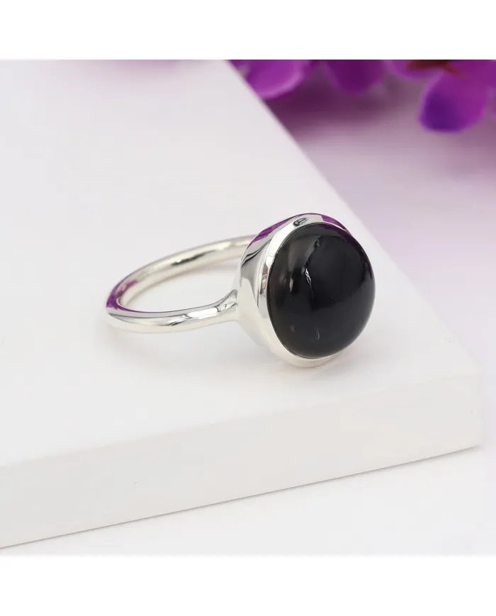 Natural Black Onyx Ring - 925 Sterling Silver Handmade Cabochon Jewelry