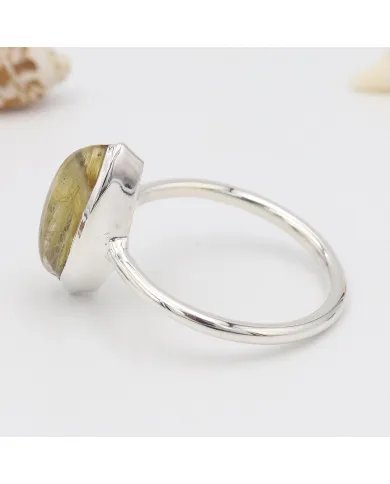 Rutilated Quartz Gemstone Ring - 925 Sterling Silver Handmade Jewelry