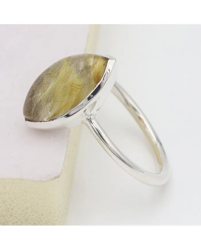 Rutilated Quartz Gemstone Ring - 925 Sterling Silver Handmade Jewelry
