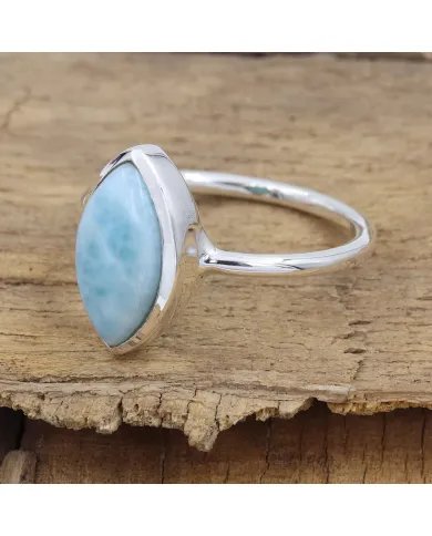 Larimar Gemstone Ring - 925 Sterling Silver Sea-Inspired Handmade Jewelry