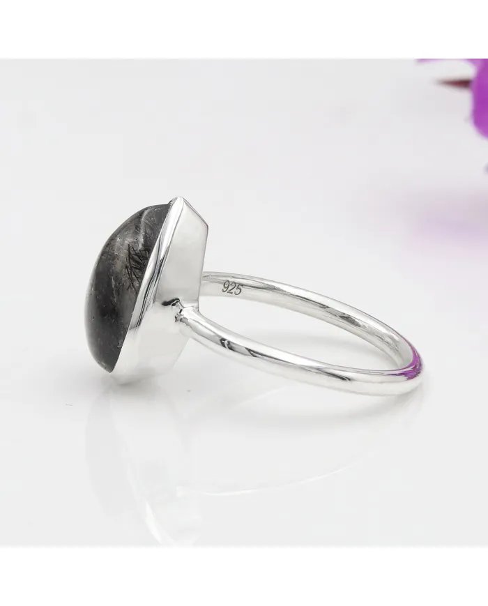 Tourmalinated Quartz Ring - 925 Sterling Silver Gemstone Jewelry