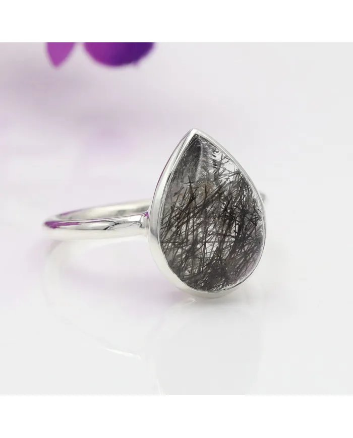 Tourmalinated Quartz Ring - 925 Sterling Silver Gemstone Jewelry