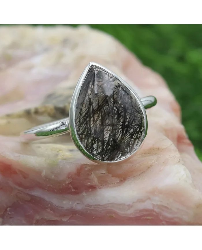 Tourmalinated Quartz Ring - 925 Sterling Silver Gemstone Jewelry