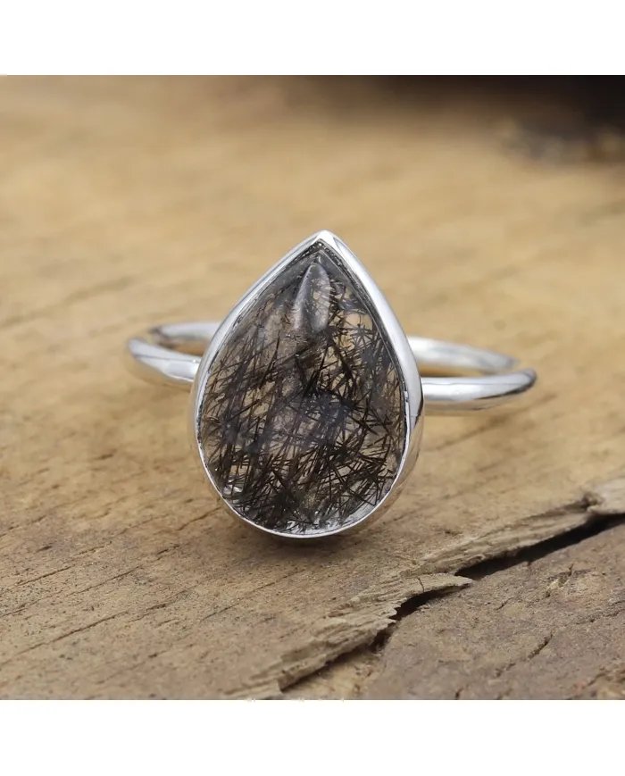 Tourmalinated Quartz Ring - 925 Sterling Silver Gemstone Jewelry