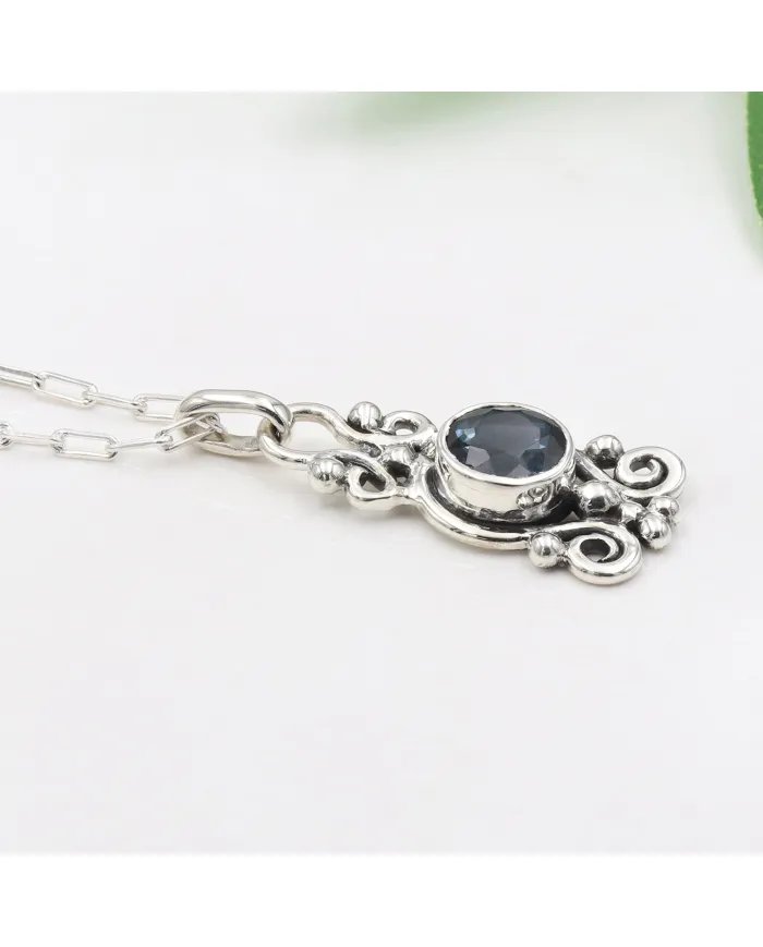London Blue Topaz Pendant - 925 Sterling Silver Handcrafted Jewelry