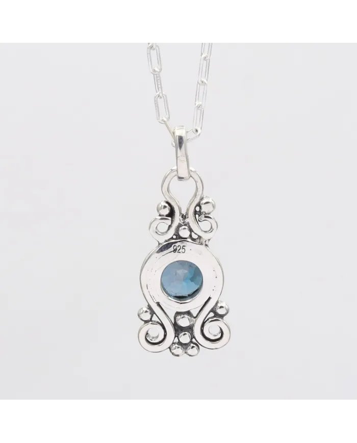 London Blue Topaz Pendant - 925 Sterling Silver Handcrafted Jewelry