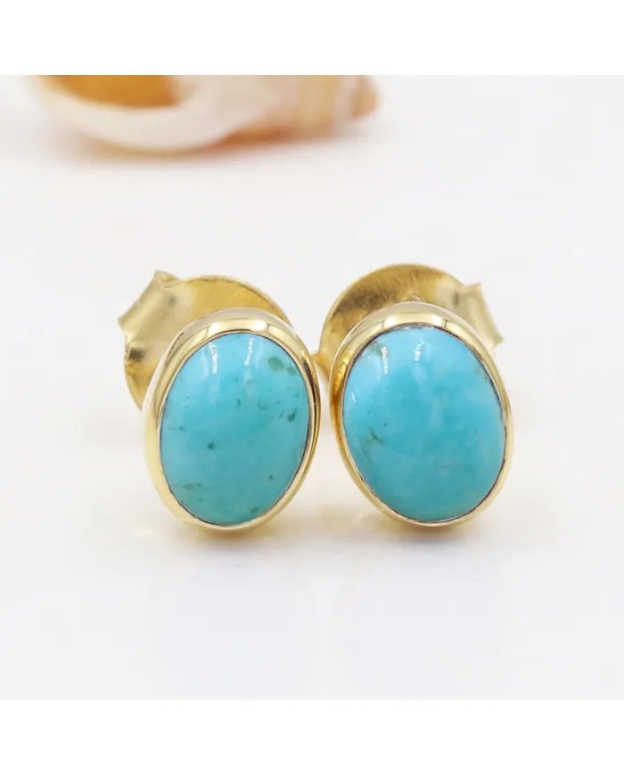 Arizona Turquoise Stud Earrings - Gold Plated 925 Silver Jewelry