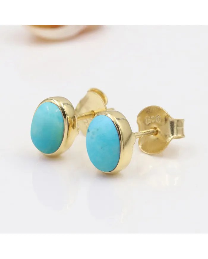 Arizona Turquoise Stud Earrings - Gold Plated 925 Silver Jewelry