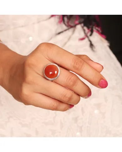 Natural Carnelian Ring in 925 Silver – Handmade Round Cabochon Jewelry