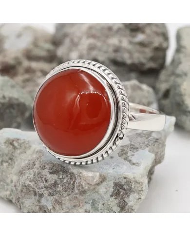 Natural Carnelian Ring in 925 Silver – Handmade Round Cabochon Jewelry