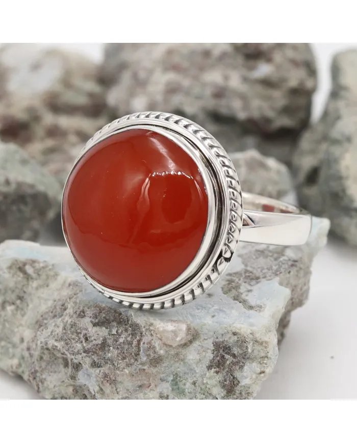 Natural Carnelian Ring in 925 Silver – Handmade Round Cabochon Jewelry