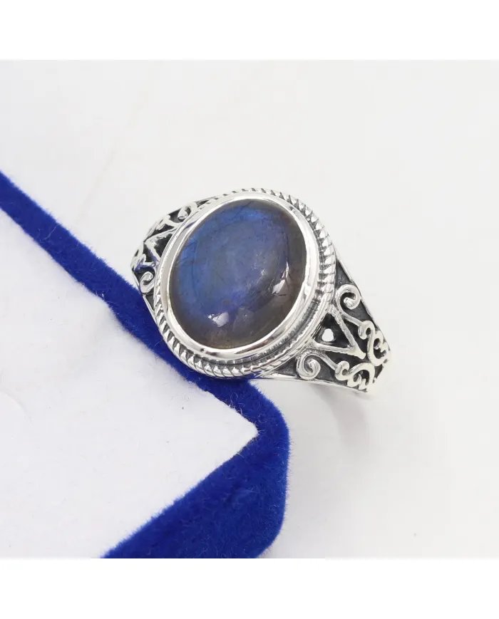 Natural Labradorite Ring - 925 Sterling Silver Handmade Boho Jewelry