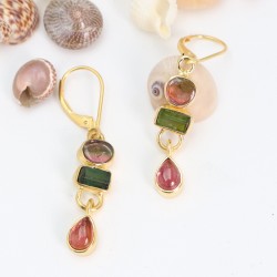 Watermelon Tourmaline Earrings, 18k Gold Earrings, Lever Back Earrings, Drop & Dangle Earrings, October Birthstone, Gift for Her