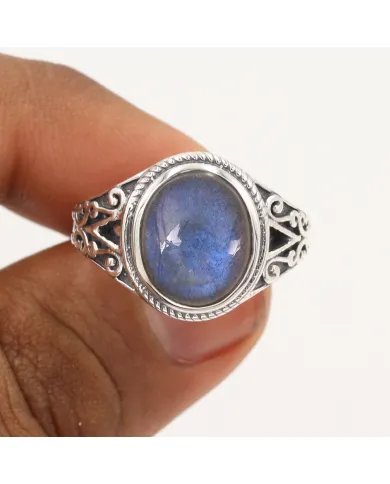 Natural Labradorite Ring - 925 Sterling Silver Handmade Boho Jewelry